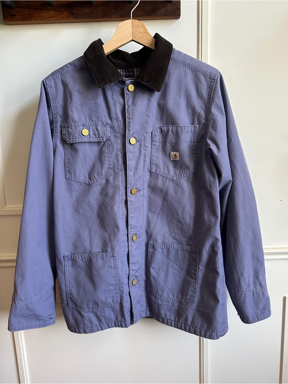 Carhartt Lavender Work Jacket with Dark Brown Corduroy Collar